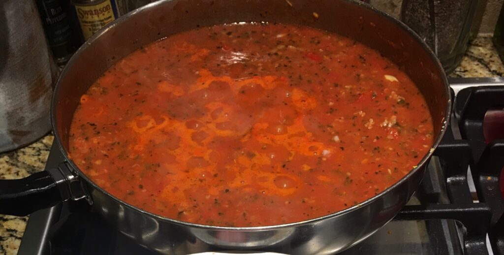 Homemade pasta sauce made with cherry tomatoes and the usual ingredients