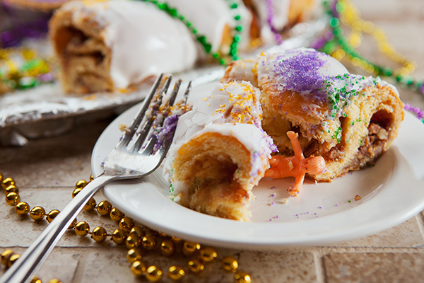Typical New Orleans King Cake for Carnival celebrations and parties before Mardi Gras